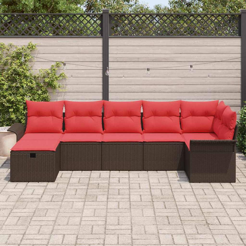vidaXL Tuin Sofa Set met kussen met opslag 7 pcs Bruin Poly riet