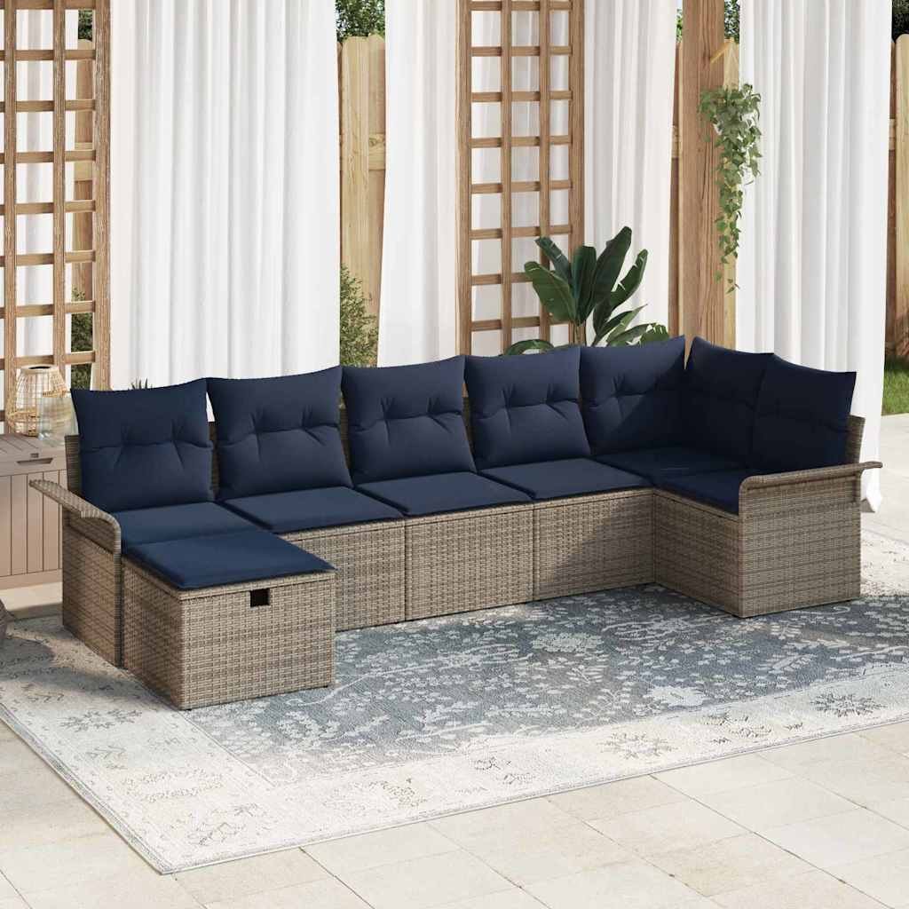 vidaXL Tuin Sofa Set met kussen met opslag 7 pcs Bruin Poly riet