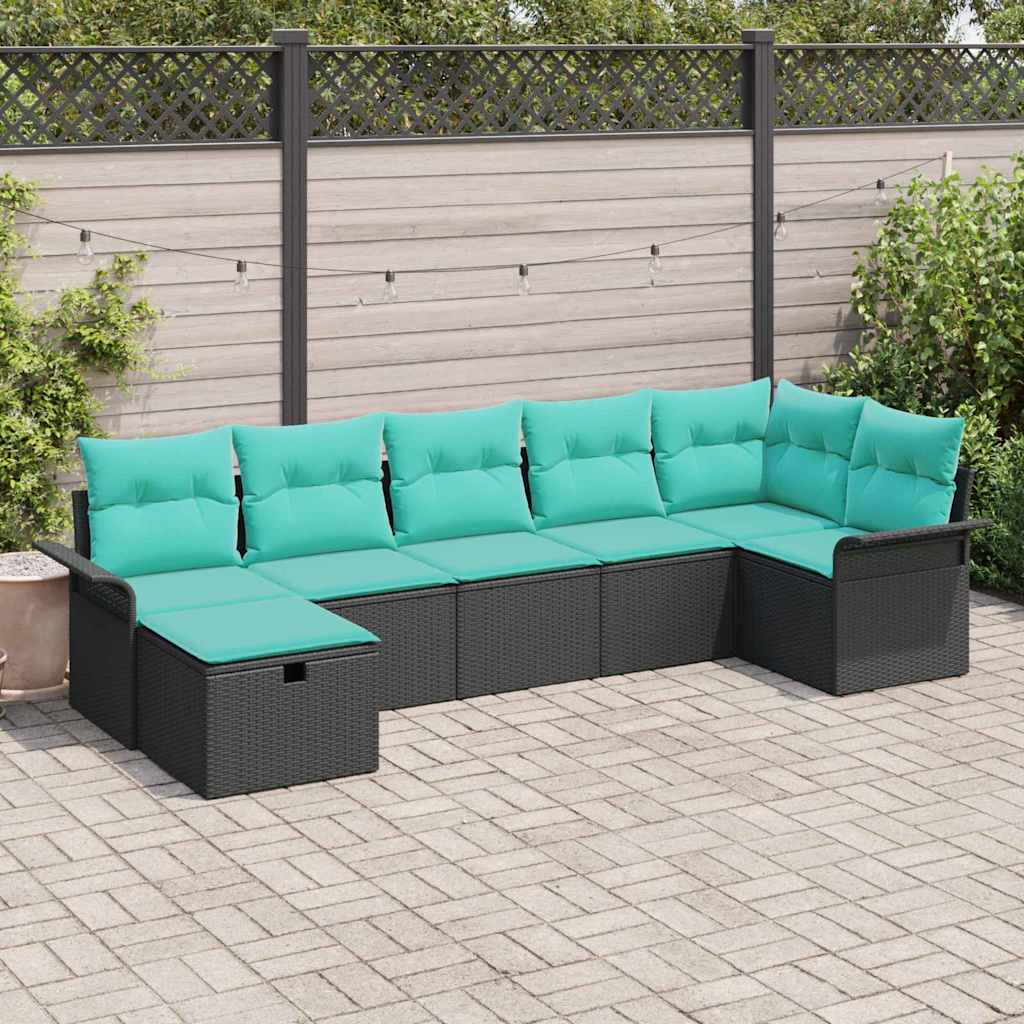 vidaXL Tuin Sofa Set met kussen met opslag 7 pcs Bruin Poly riet