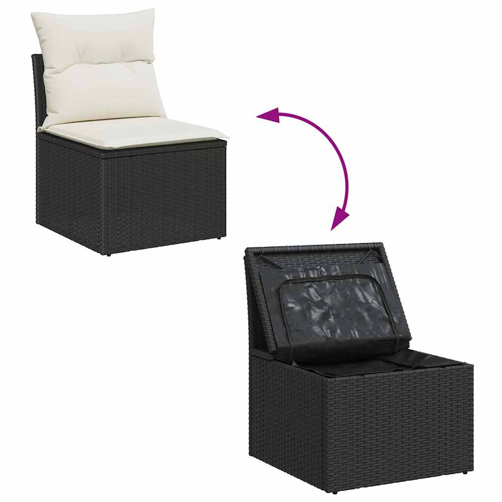 vidaXL 6-delige Tuinbankenset met kussens poly rattan zwart