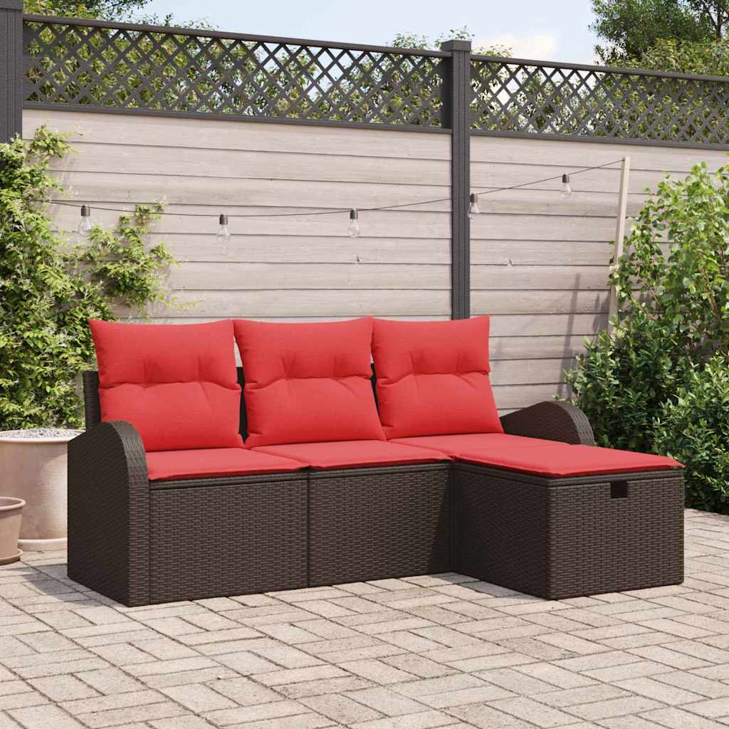 vidaXL Tuin Sofa Set met kussen met opslag 4 pcs Bruin poly rattan