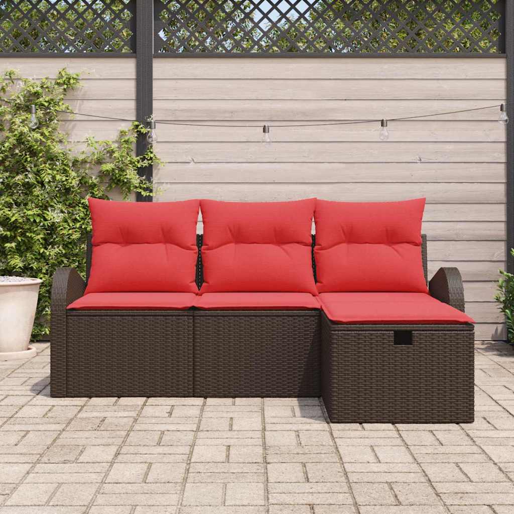 vidaXL Tuin Sofa Set met kussen met opslag 4 pcs Bruin poly rattan