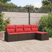 vidaXL Tuin Sofa Set met kussen met opslag 5 pcs Bruin poly rattan