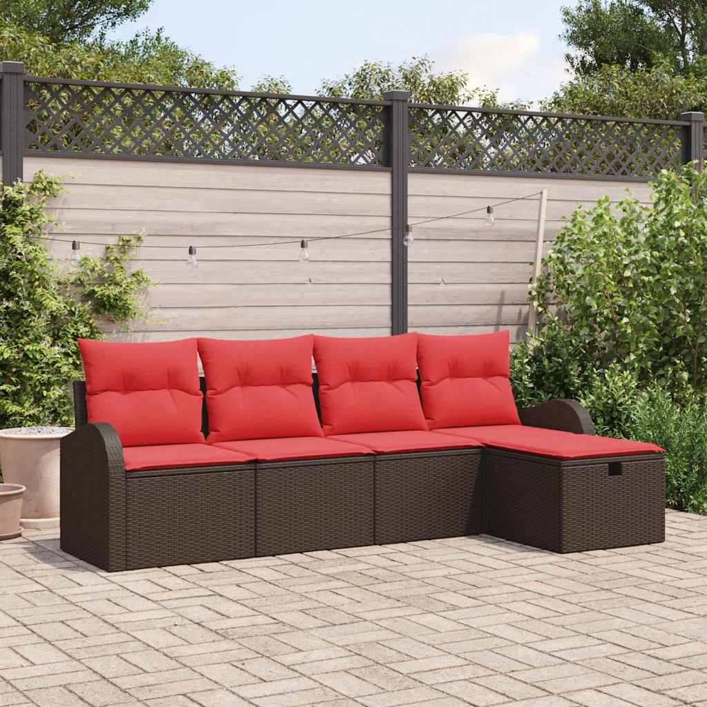 vidaXL Tuin Sofa Set met kussen met opslag 5 pcs Bruin poly rattan
