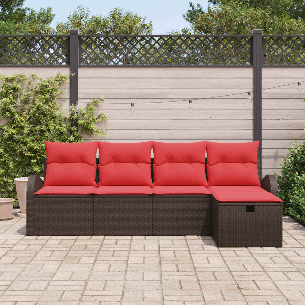 vidaXL Tuin Sofa Set met kussen met opslag 5 pcs Bruin poly rattan