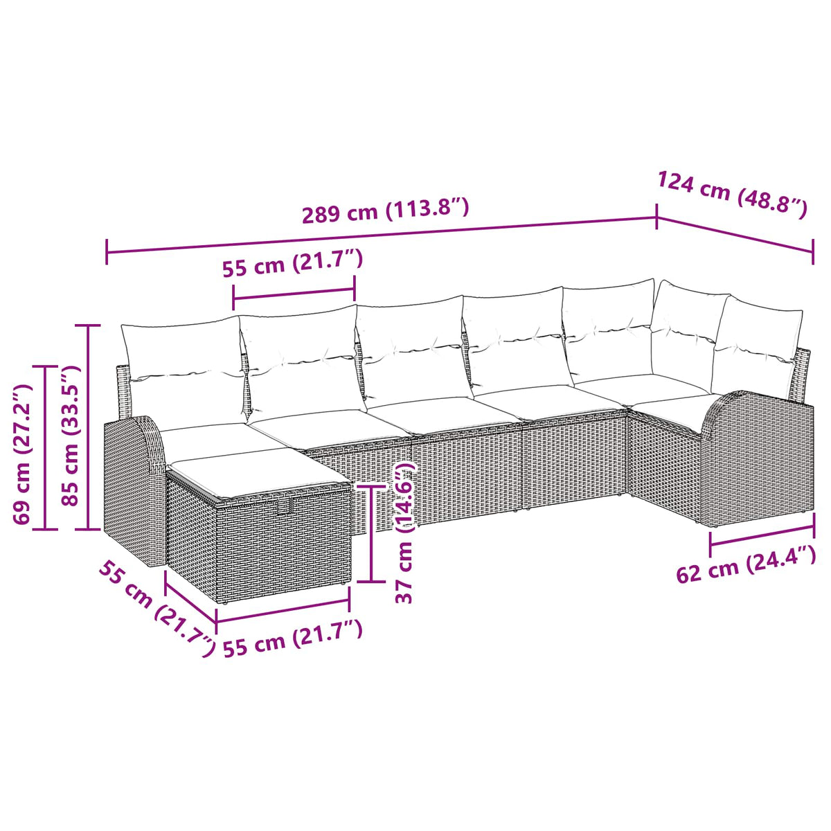 vidaXL Tuin Sofa Set met kussen met opslag 7 pcs Bruin poly rattan