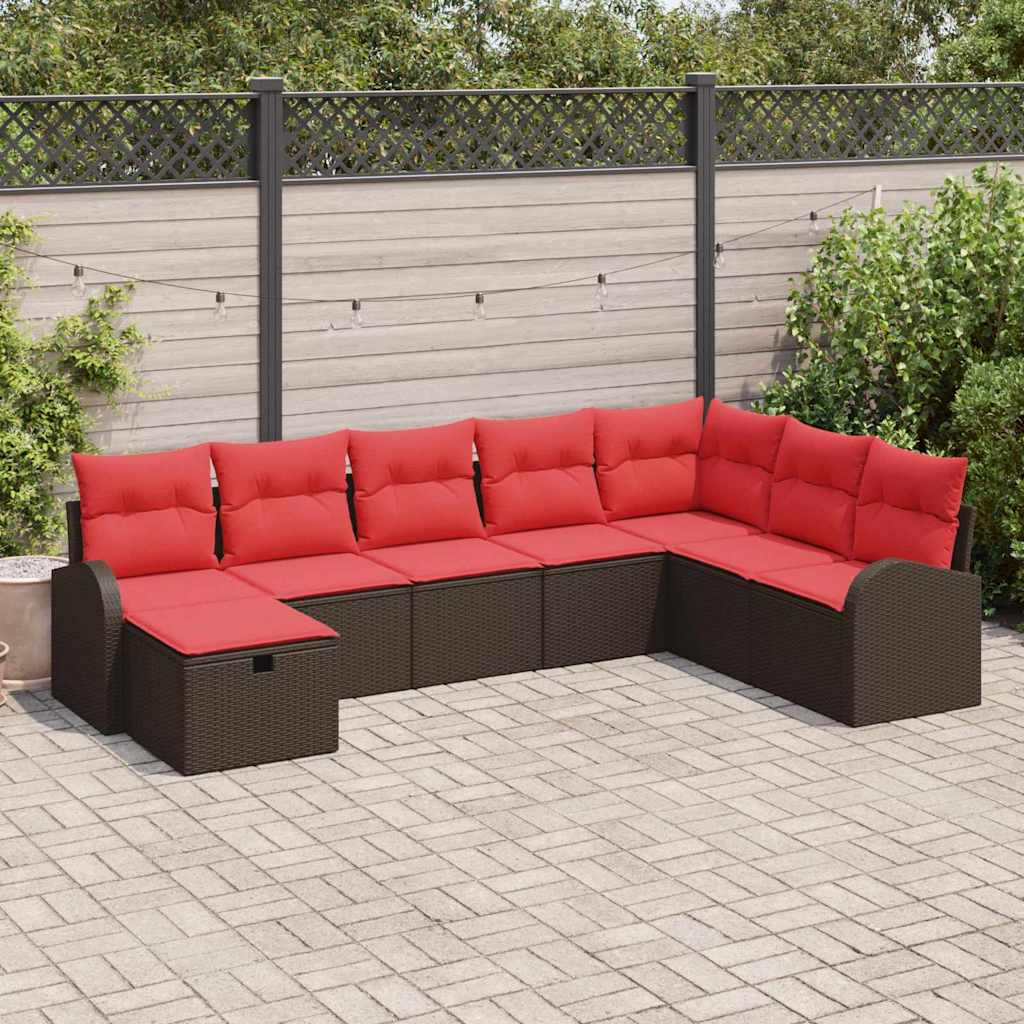 vidaXL Tuin Sofa Set met kussen met opslag 8 pcs Bruin Poly riet