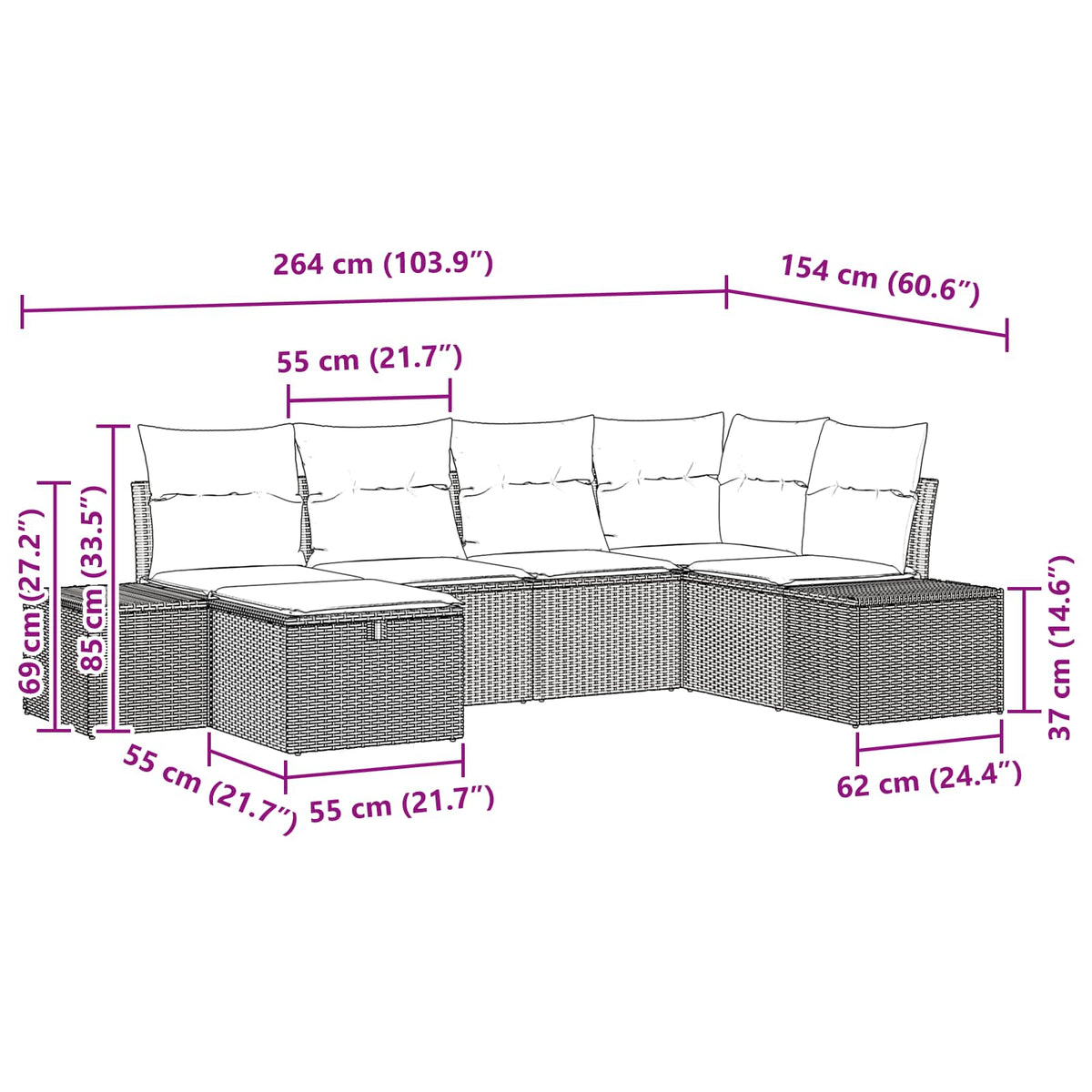 vidaXL Bankstel 4 st poly rattan