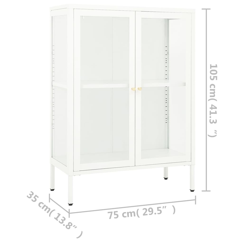 vidaXL Dressoir 75x35x105 cm staal en glas wit - Aashly