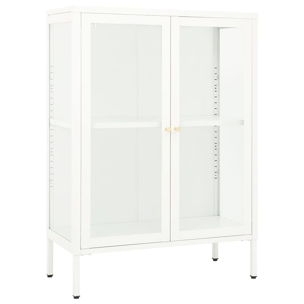 vidaXL Dressoir 75x35x105 cm staal en glas wit - Aashly