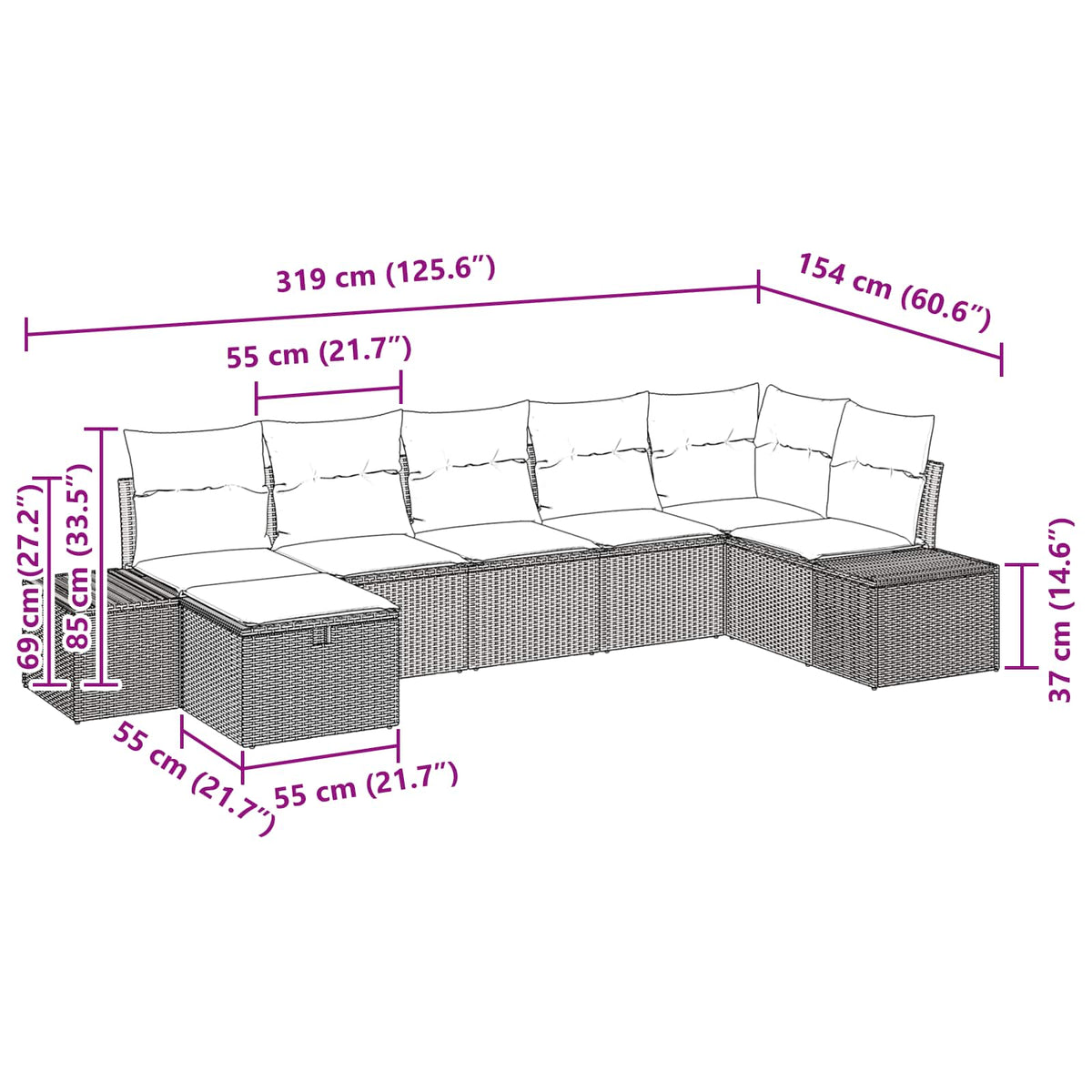 vidaXL Bankstel 4 st poly rattan