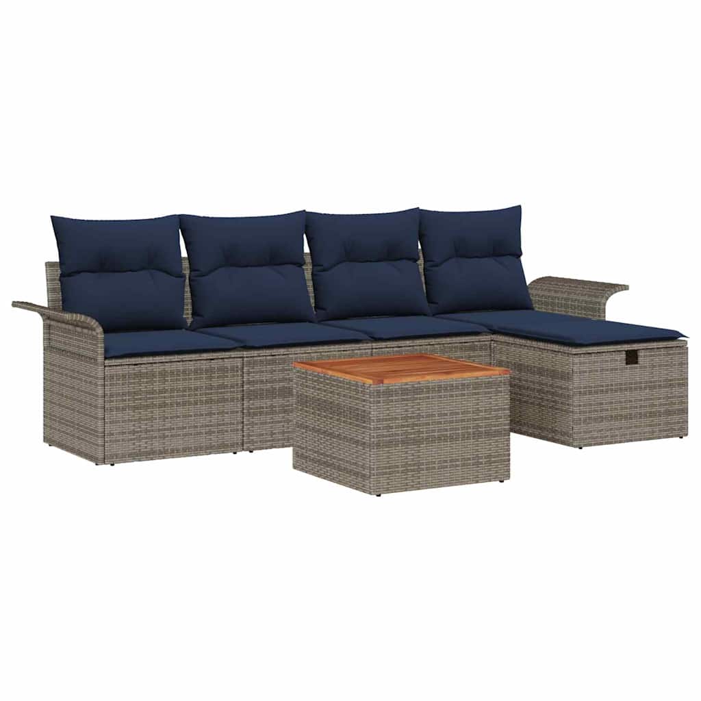 vidaXL Tuinbankenset met kussen met opslag 6 pcs Grijs Poly riet