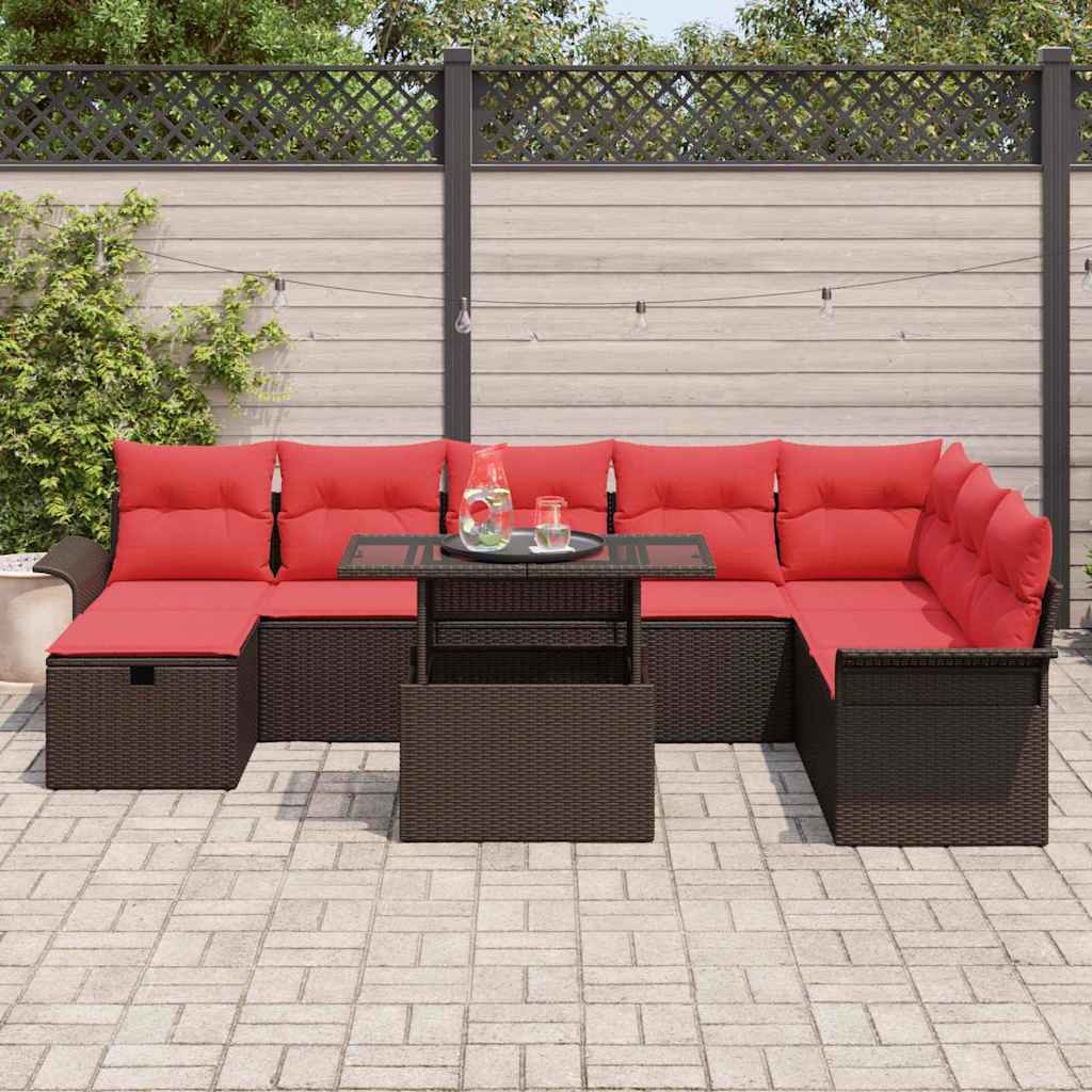 vidaXL Tuin Sofa Set met kussen met opslag 9 pcs Bruin Poly riet