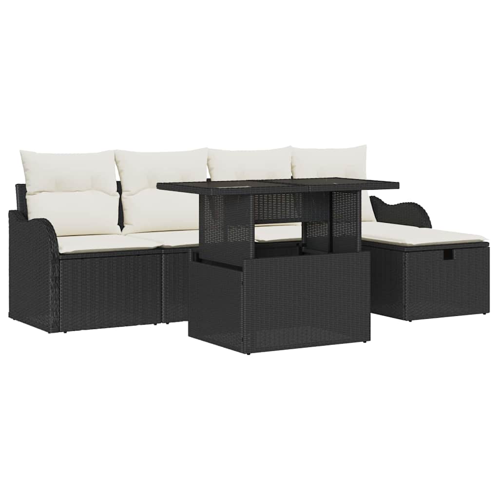 vidaXL Tuin Sofa Set met kussen met opslag 6 pcs Zwart Poly riet