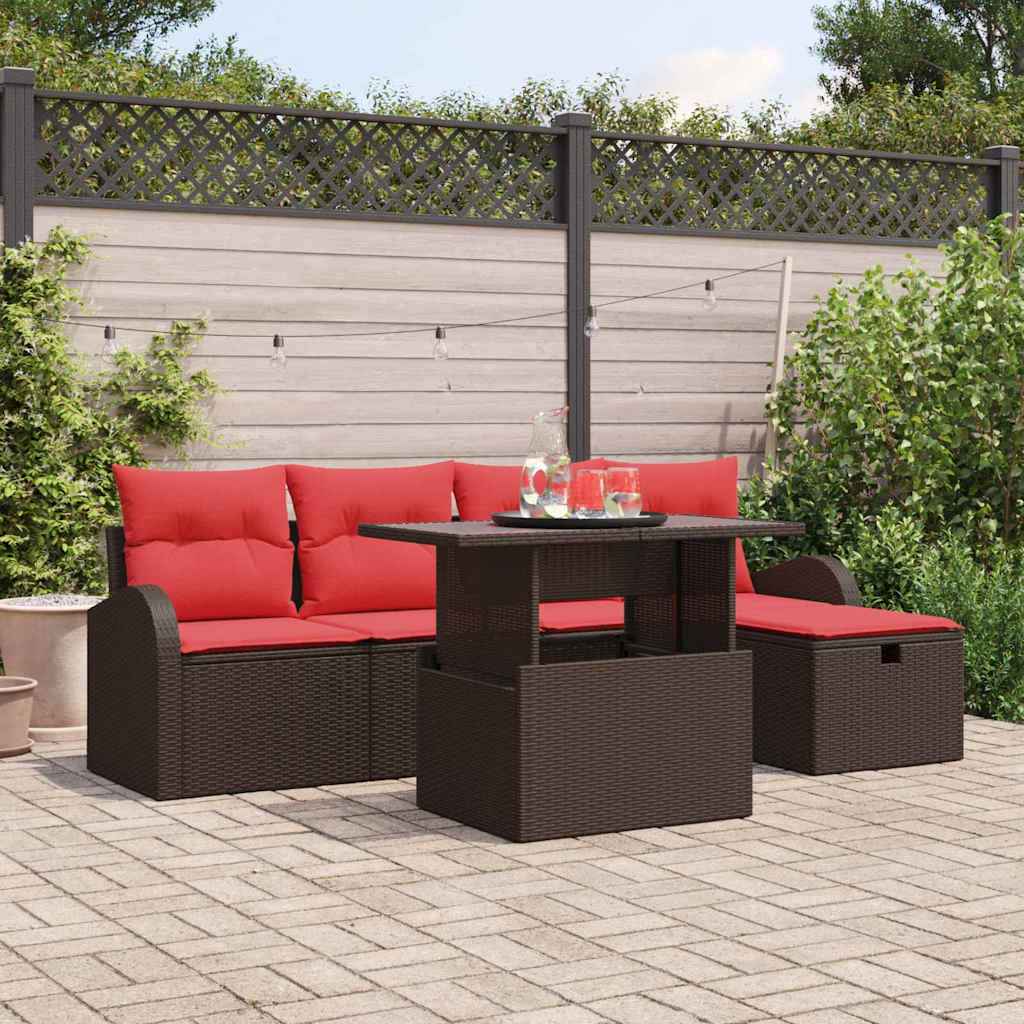 vidaXL Tuin Sofa Set met kussen met opslag 6 pcs Bruin Poly riet