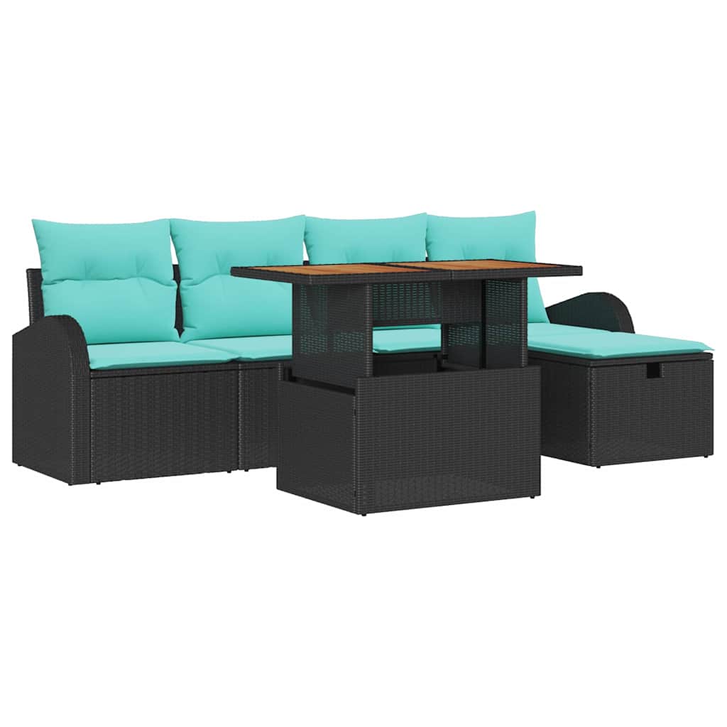 vidaXL Tuin Sofa Set 6 pcs Zwart poly rattan