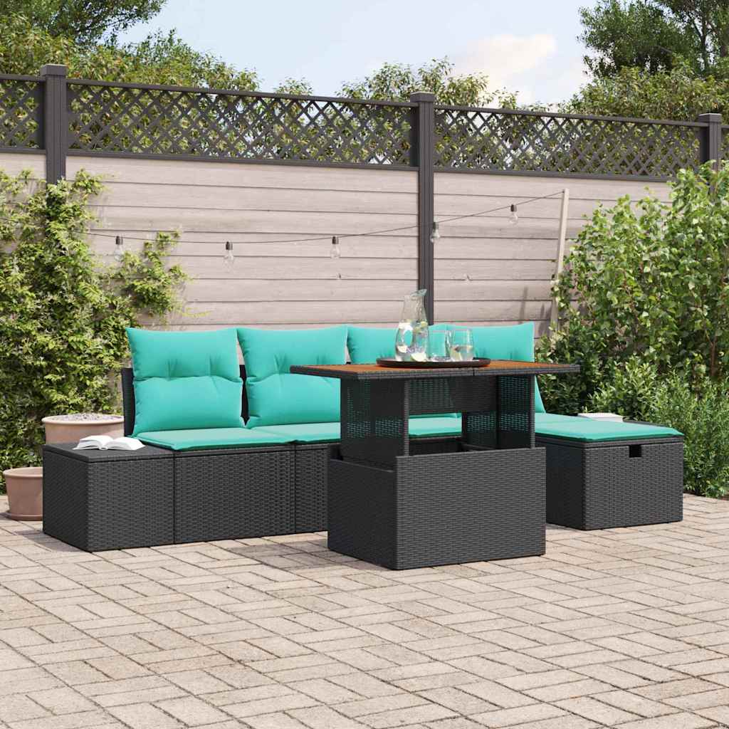 vidaXL Tuin Sofa Set 6 st Zwart poly rattan