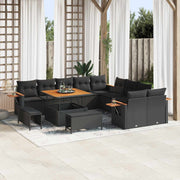 vidaXL 13-delige Tuinset met Kussens Zwart Poly Rattan Acacia