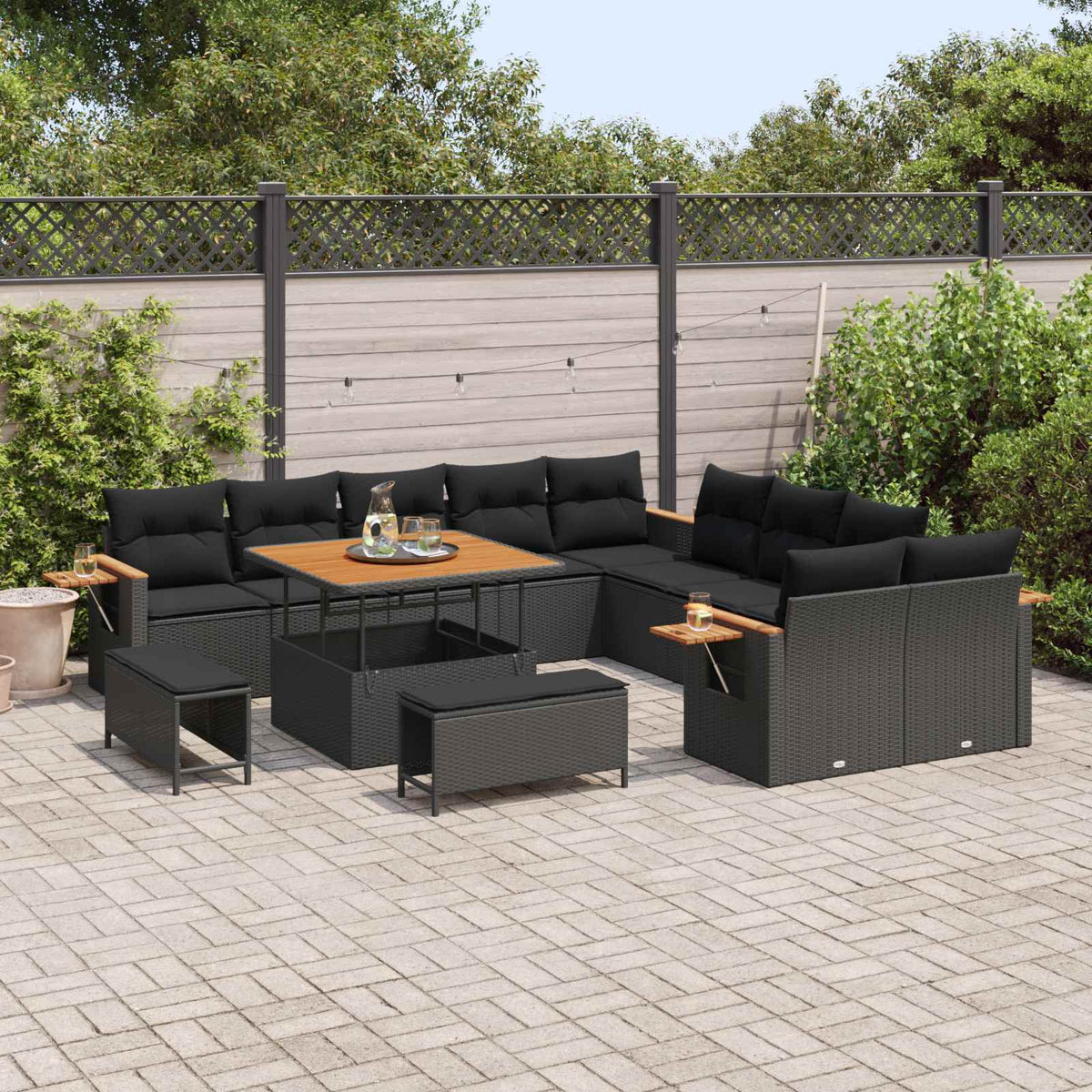 vidaXL 13-delige Tuinset met Kussens Zwart Poly Rattan Acacia