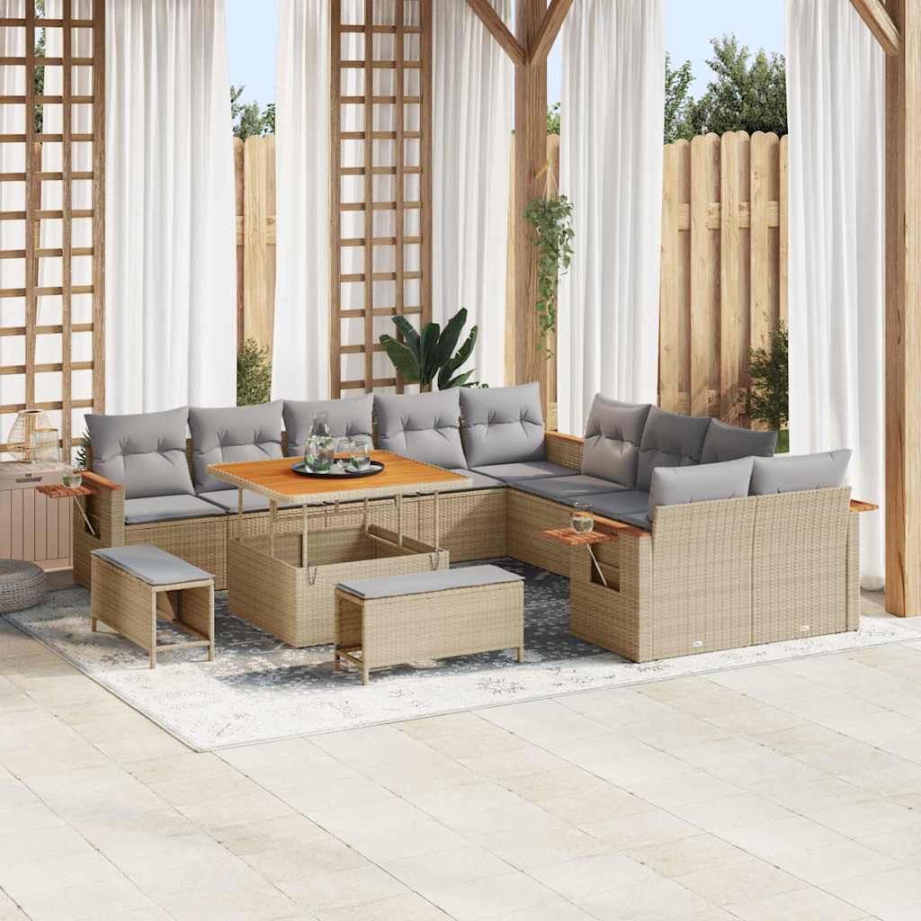 vidaXL 13-delige Tuinset met Kussens Zwart Poly Rattan Acacia