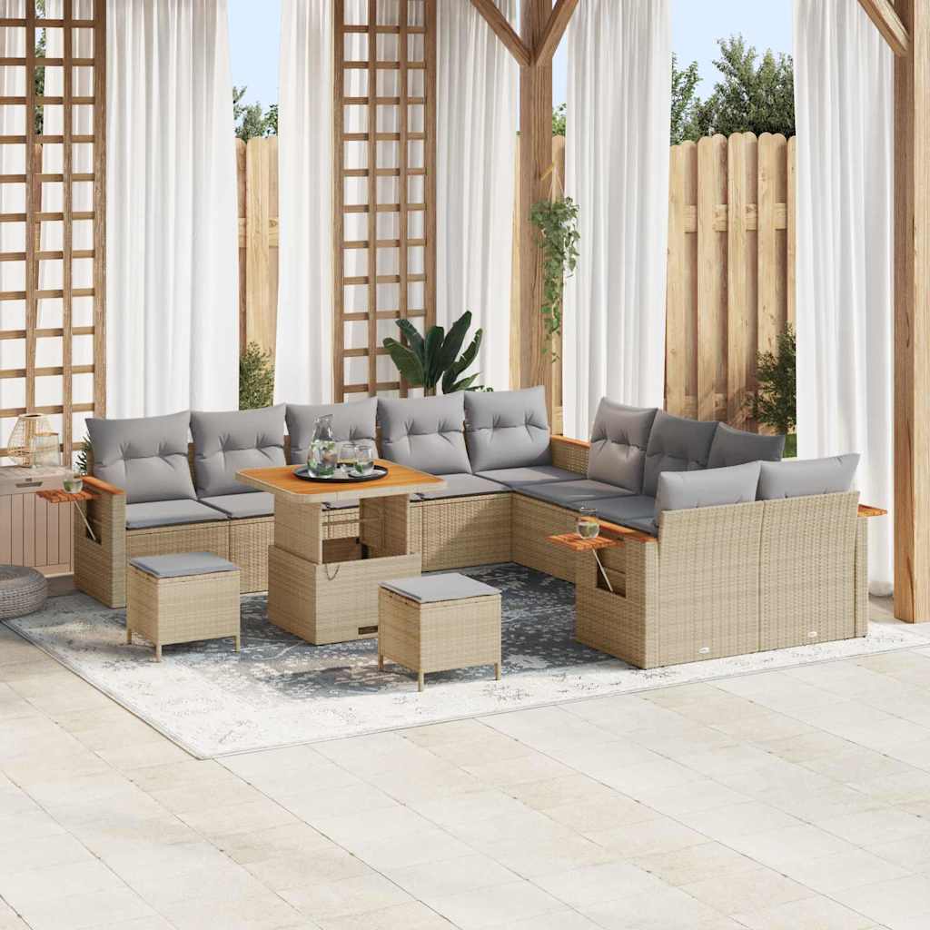 vidaXL 13-delige Tuinset met Kussens Zwart Poly Rattan Acacia