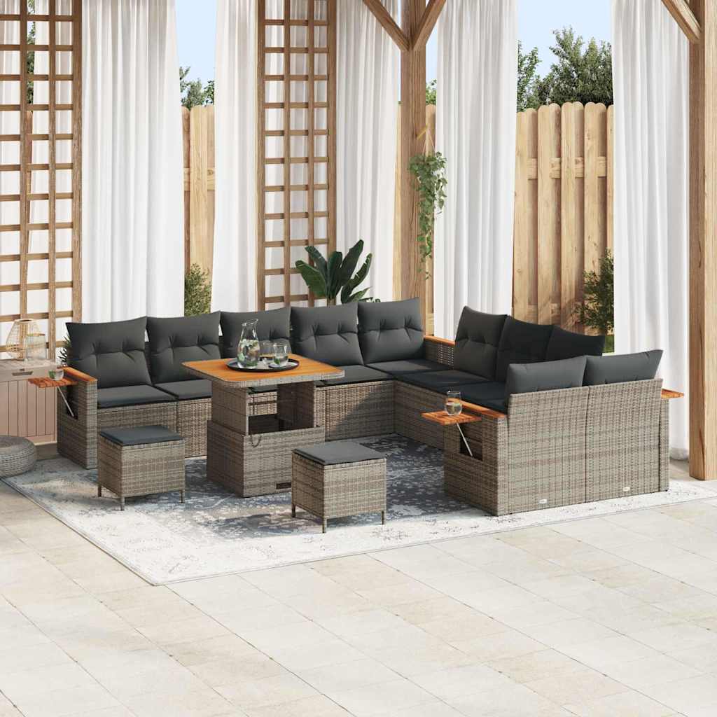 vidaXL 13-delige Tuinset met Kussens Zwart Poly Rattan Acacia