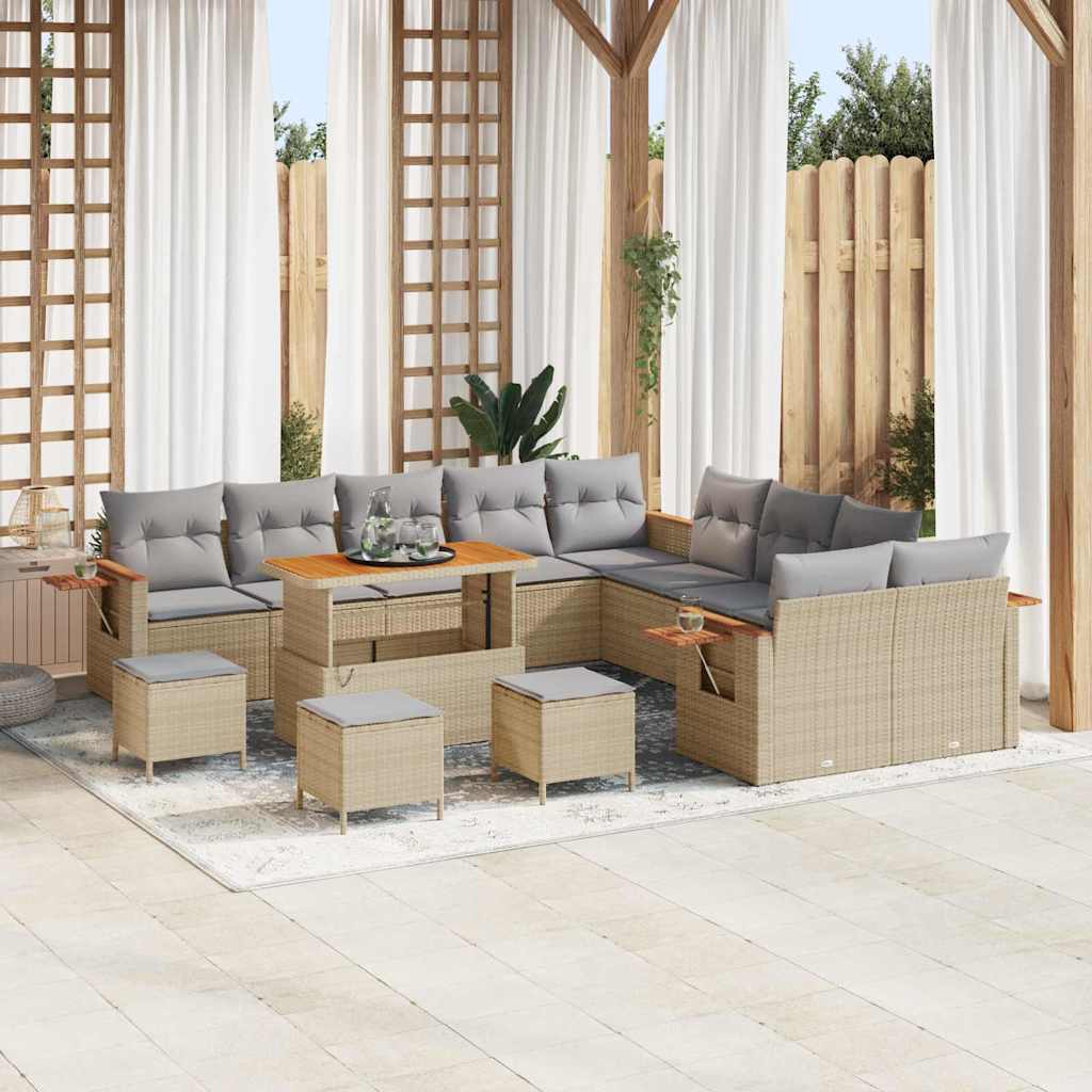 vidaXL 13-delige Tuinset met Kussens Zwart Poly Rattan Acacia
