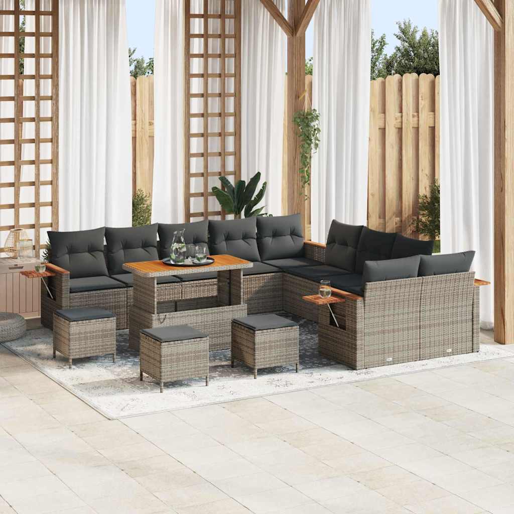 vidaXL 13-delige Tuinset met Kussens Zwart Poly Rattan Acacia