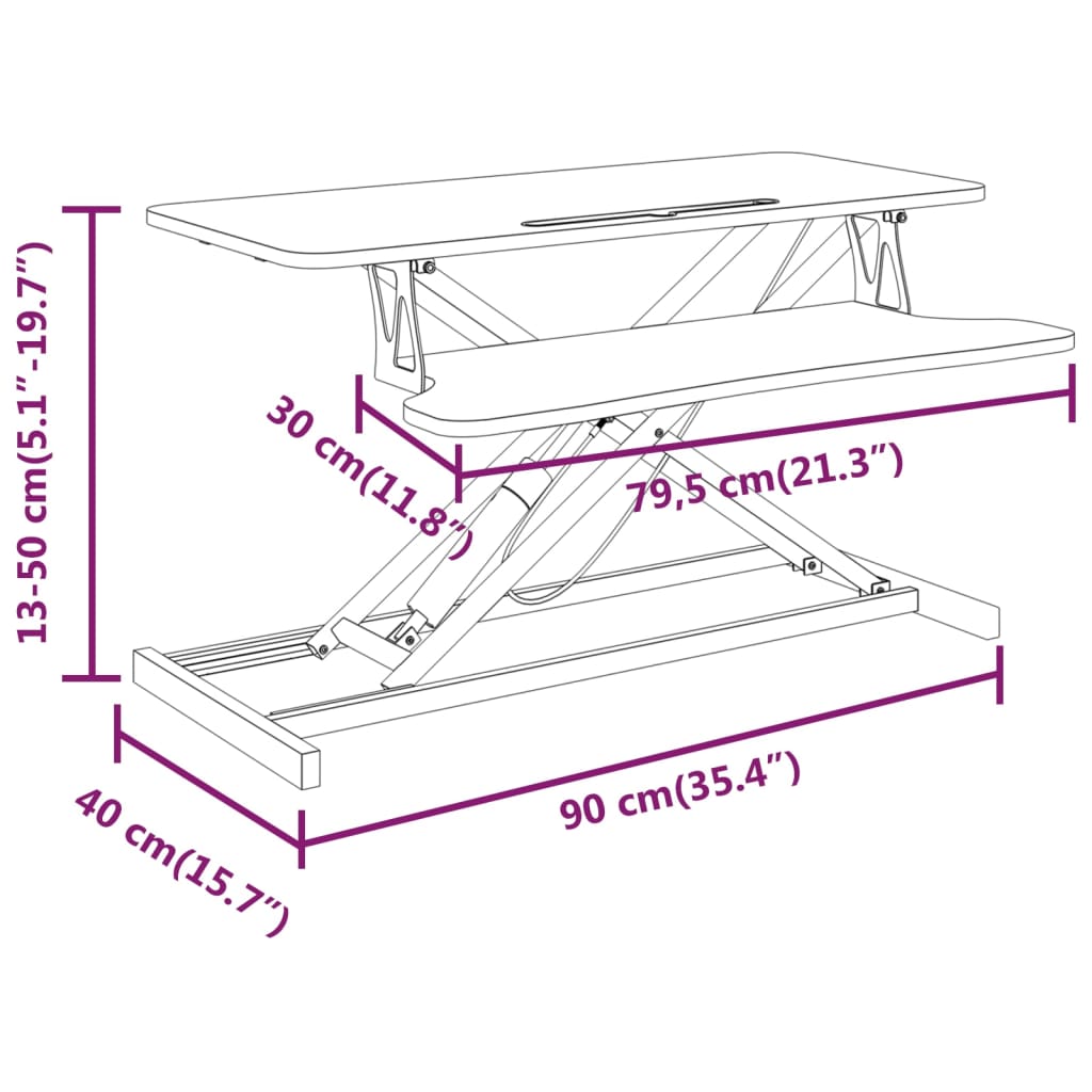 vidaXL Adjustable Desk 90x40x(13-41.5) cm Steel and Engineered Wood