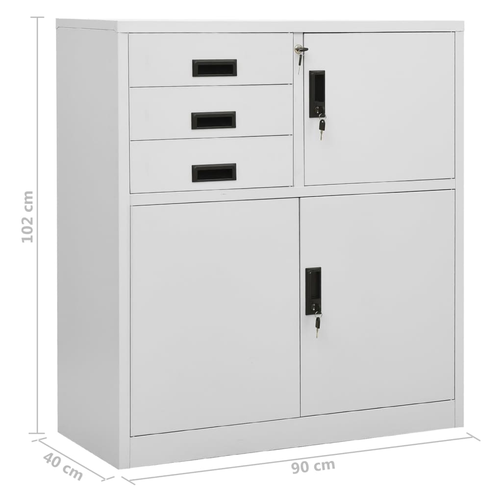 vidaXL Kantoorkast 90x40x102 cm staal lichtgrijs - Aashly