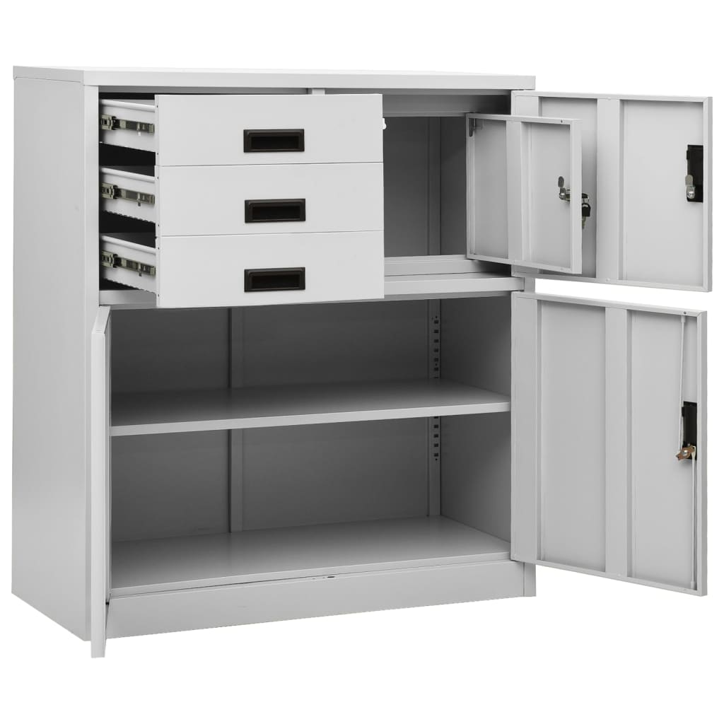 vidaXL Kantoorkast 90x40x102 cm staal lichtgrijs - Aashly
