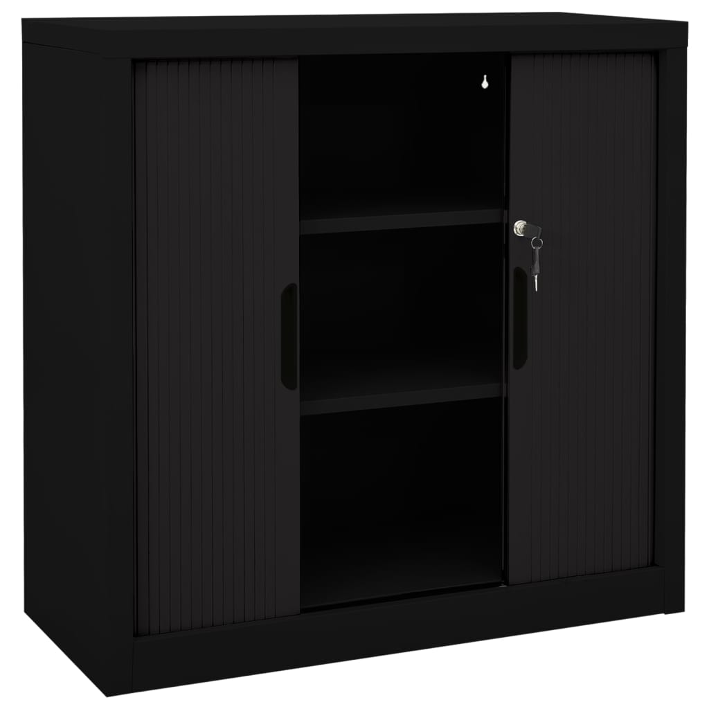 vidaXL Roldeurkast 90x40x90 cm staal zwart - Aashly