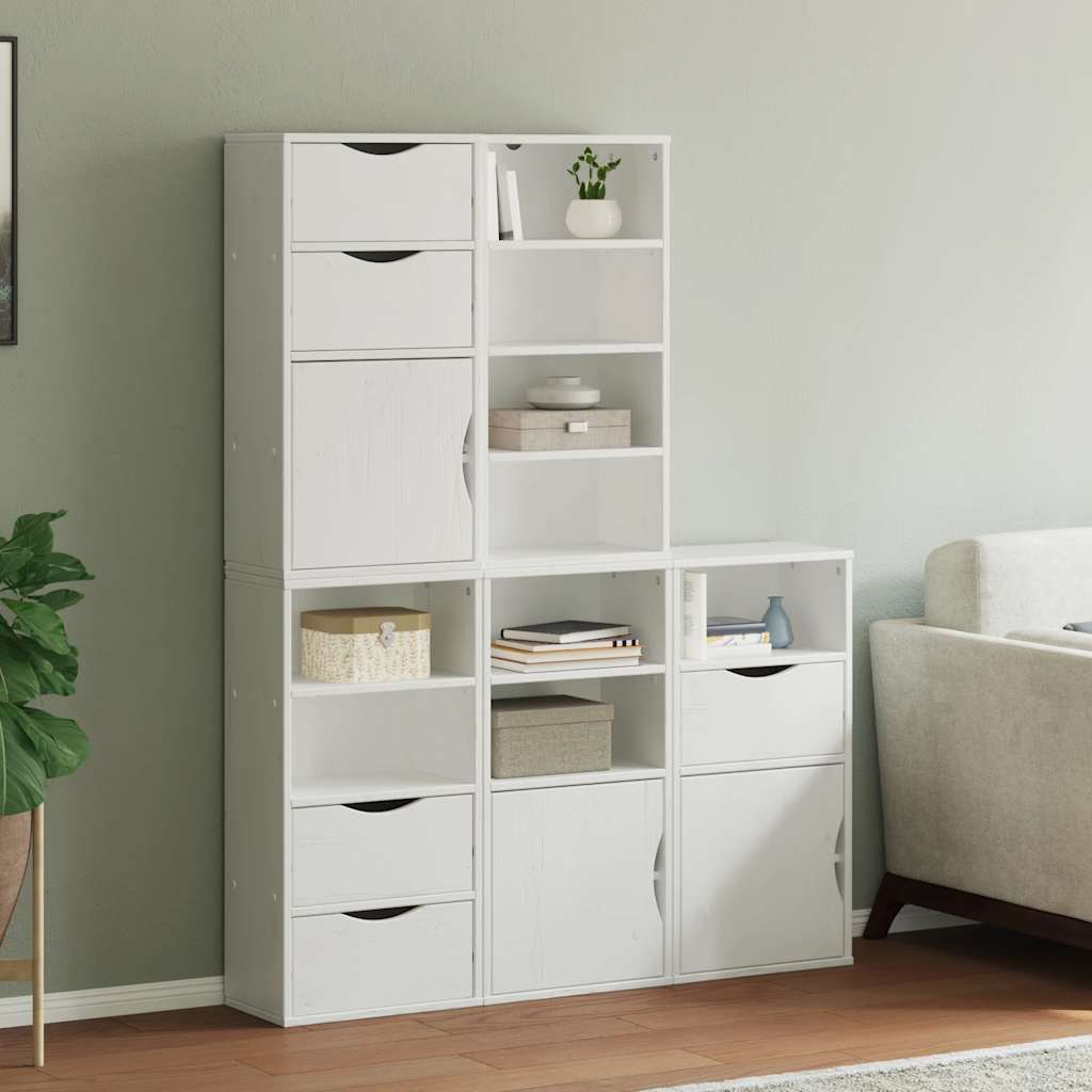 vidaXL Bijzetkasten 5 st ODDA 40x24x79 cm massief grenenhout wit - Aashly
