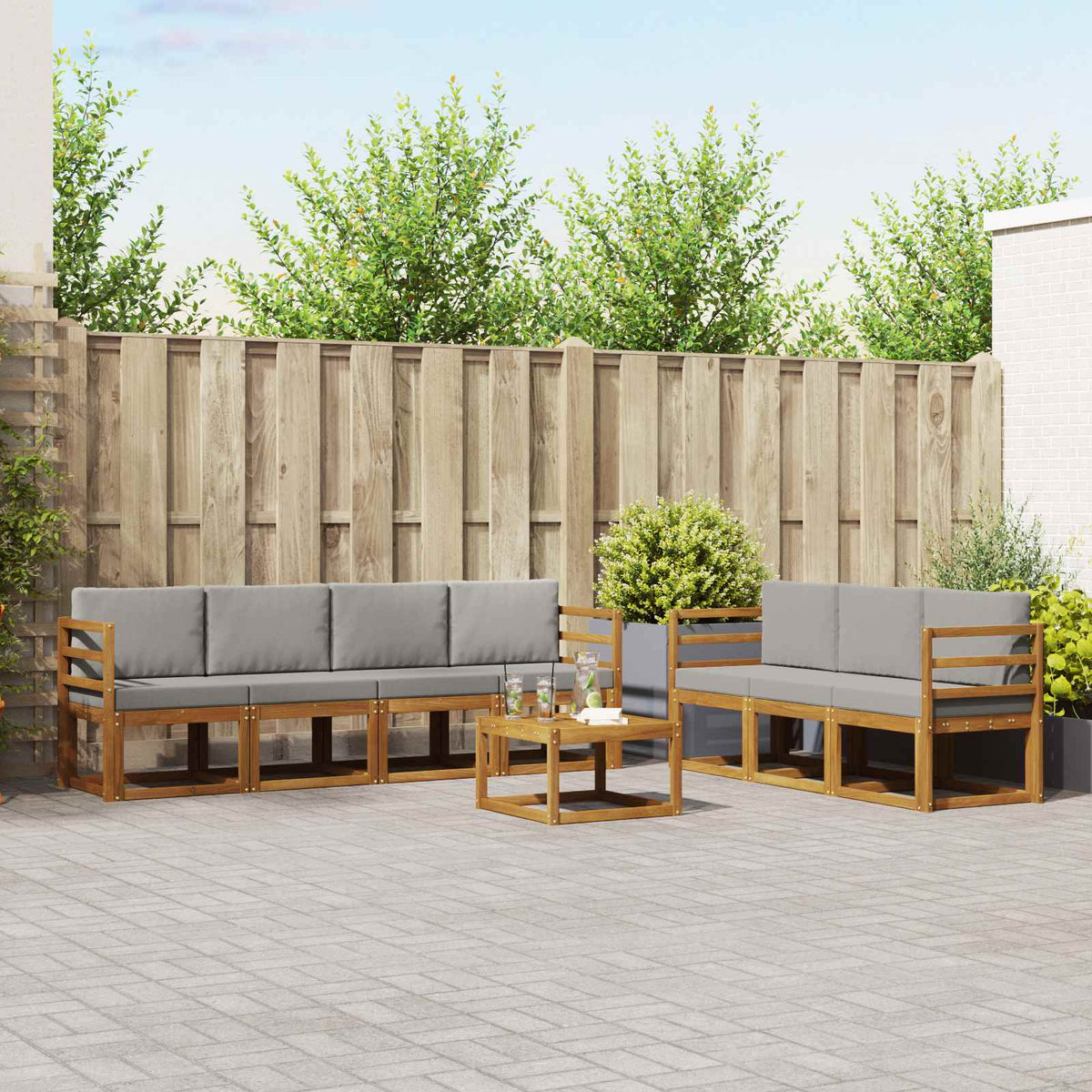vidaXL Bankstel met kussen 8 pcs Natuurlijk en Crème