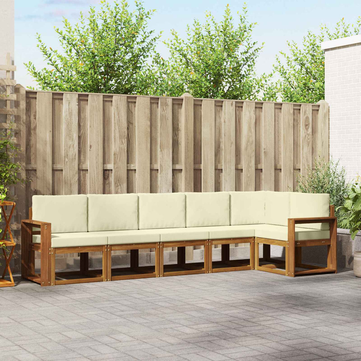 vidaXL Bankstel met kussen 6 pcs Natuurlijk en Crème