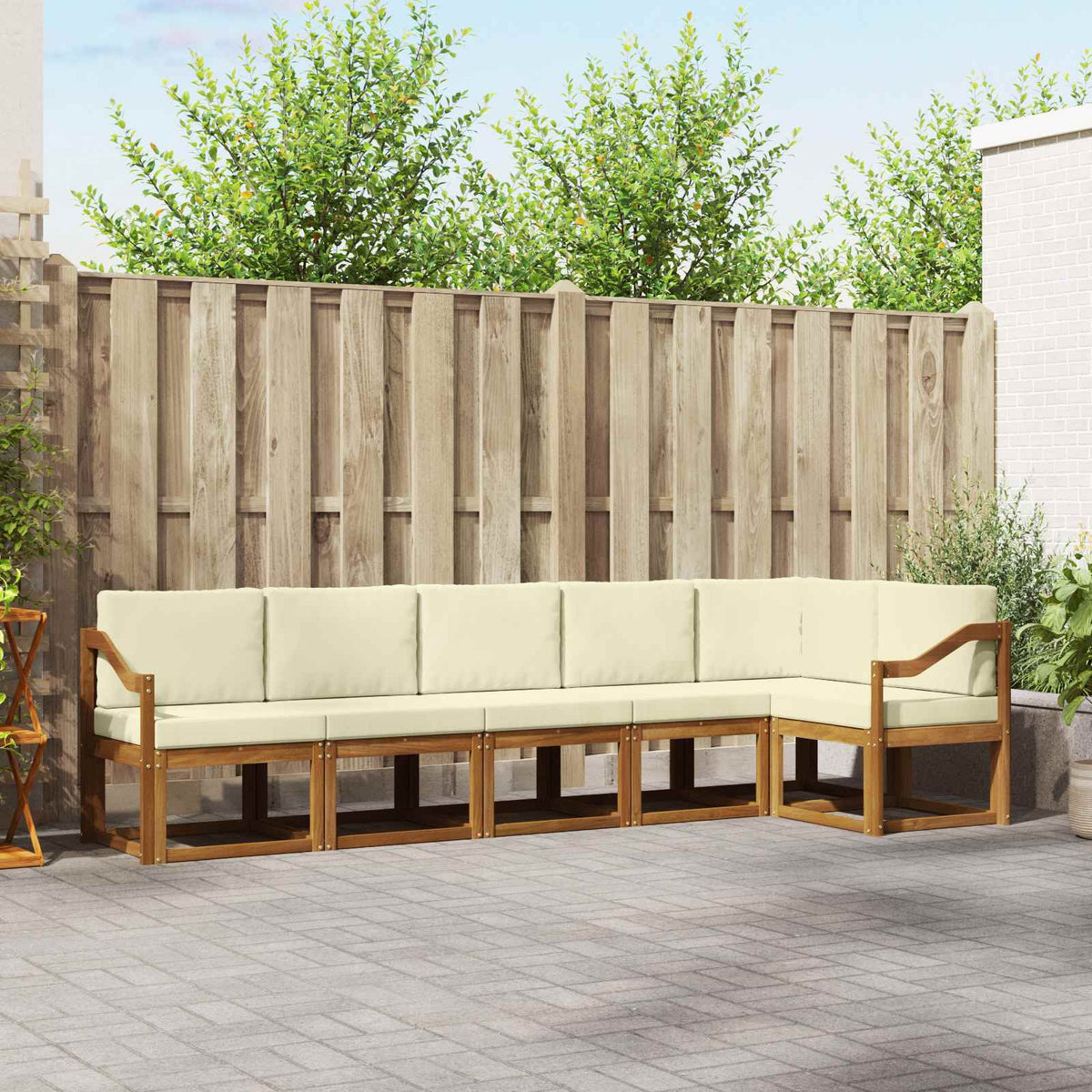 vidaXL Bankstel met kussen 6 pcs Natuurlijk en Crème