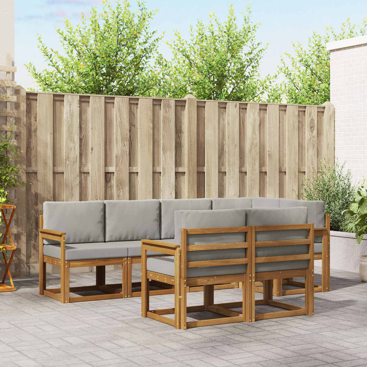vidaXL Bankstel met kussen 7 pcs Natuurlijk en Crème