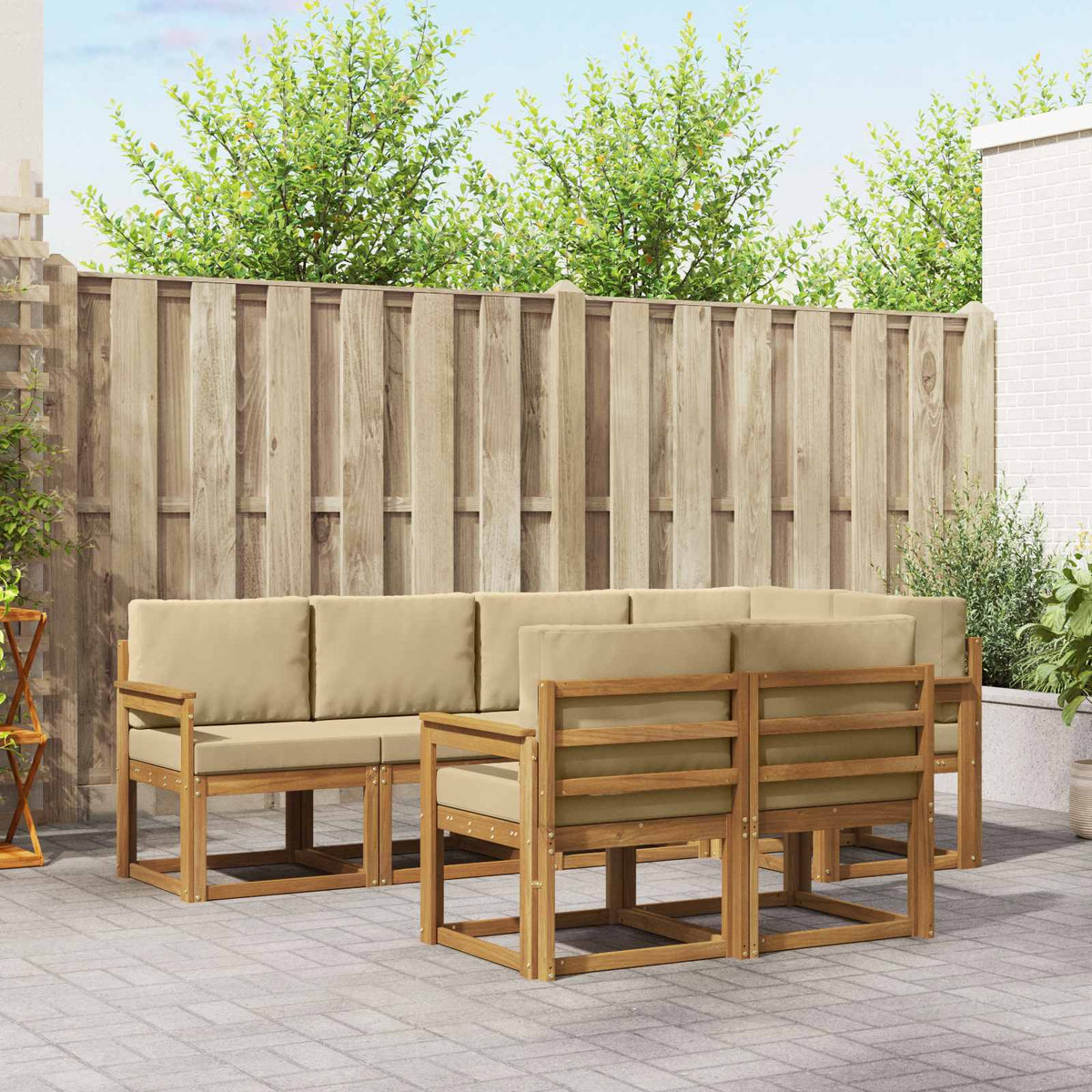 vidaXL Bankstel met kussen 7 pcs Natuurlijk en Crème