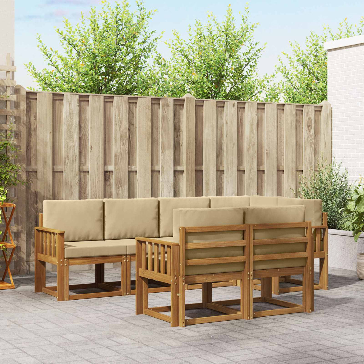 vidaXL Bankstel met kussen 7 pcs Natuurlijk en Crème