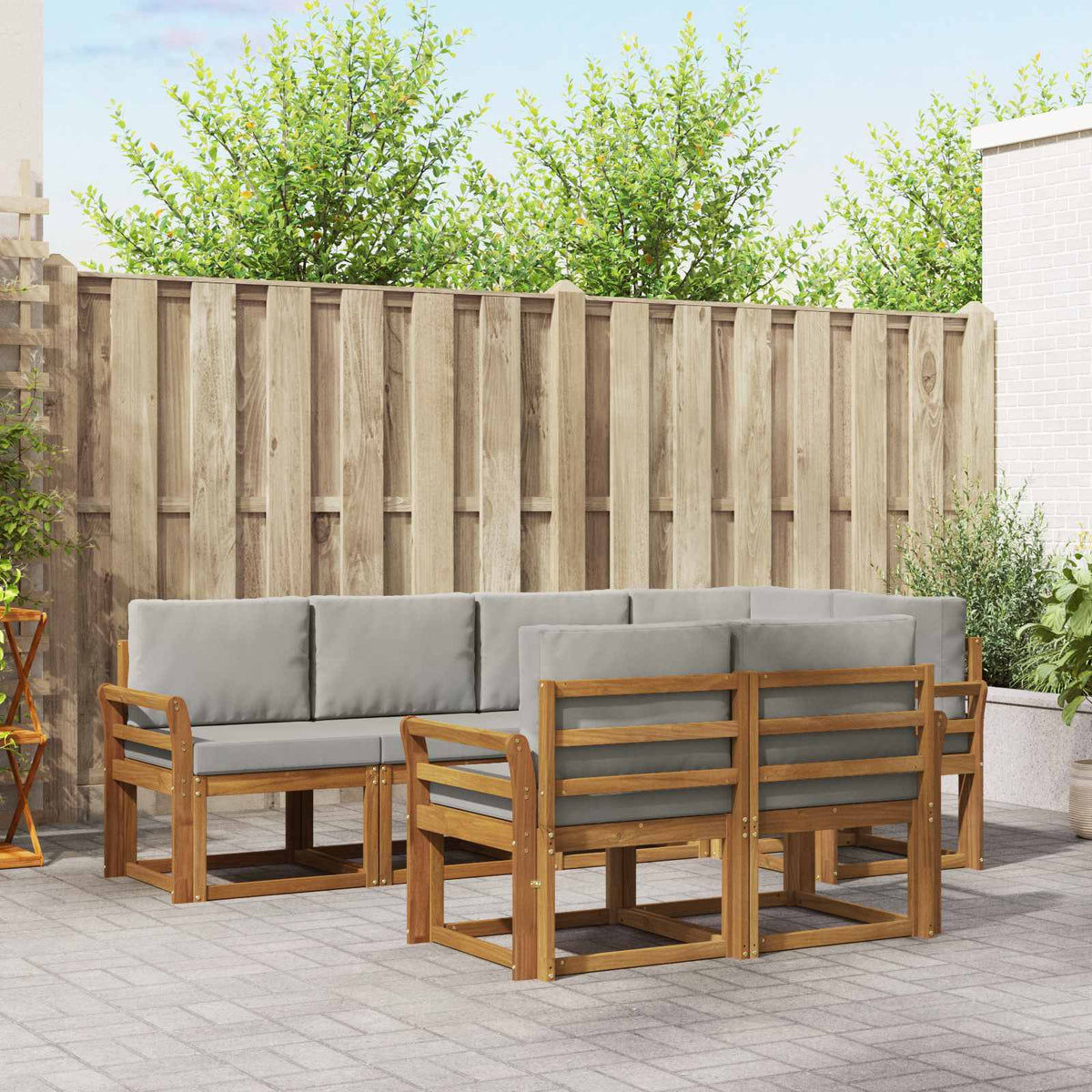 vidaXL Bankstel met kussen 7 pcs Natuurlijk en Crème