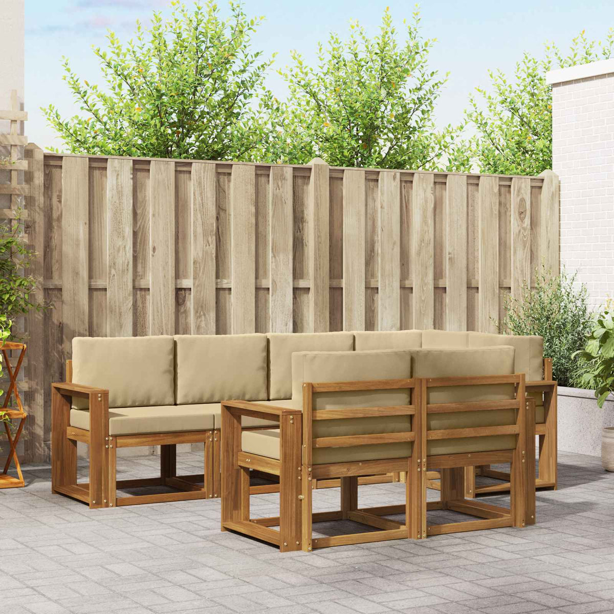 vidaXL Bankstel met kussen 7 pcs Natuurlijk en Crème