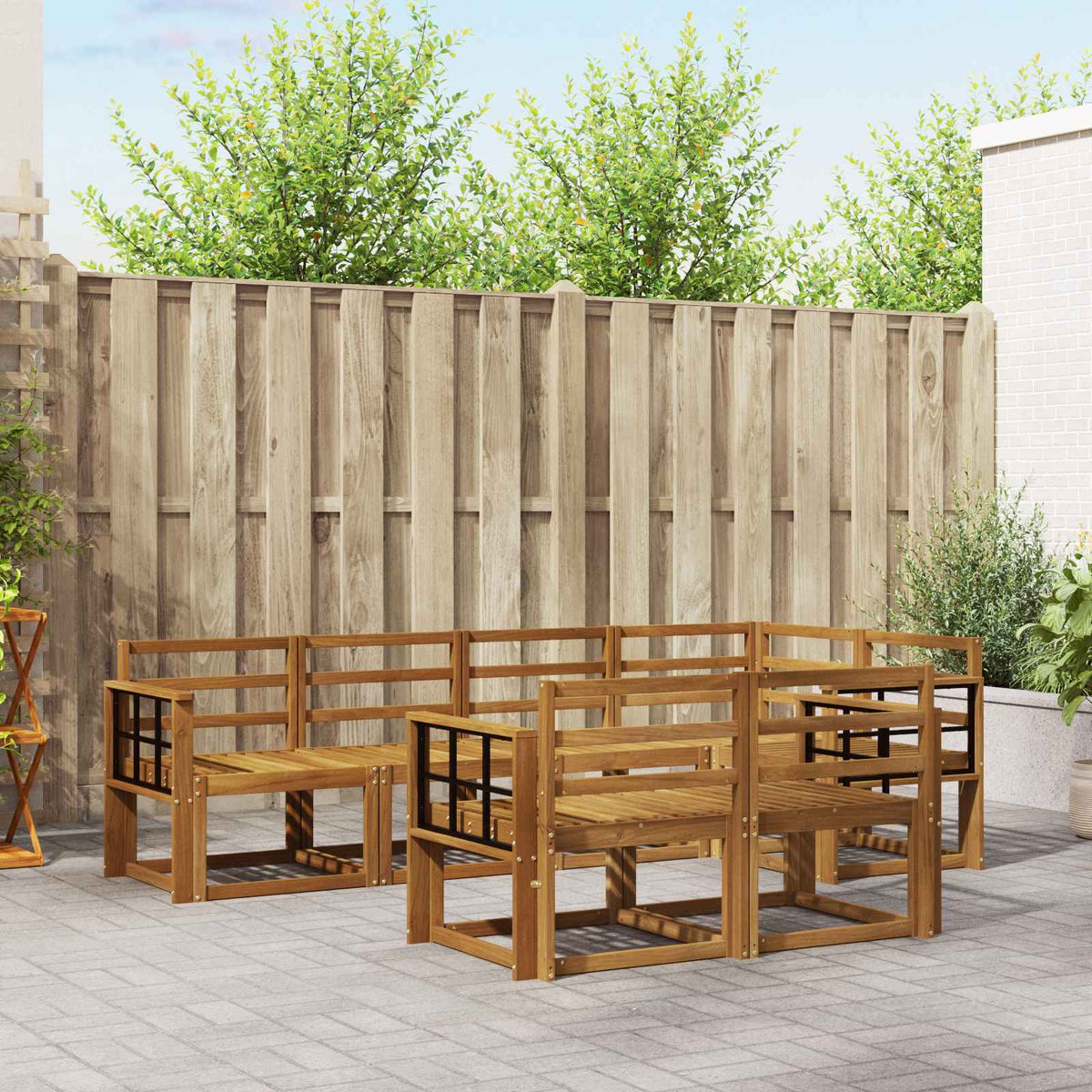 vidaXL Bankstel met kussen 7 pcs Natuurlijk en Crème