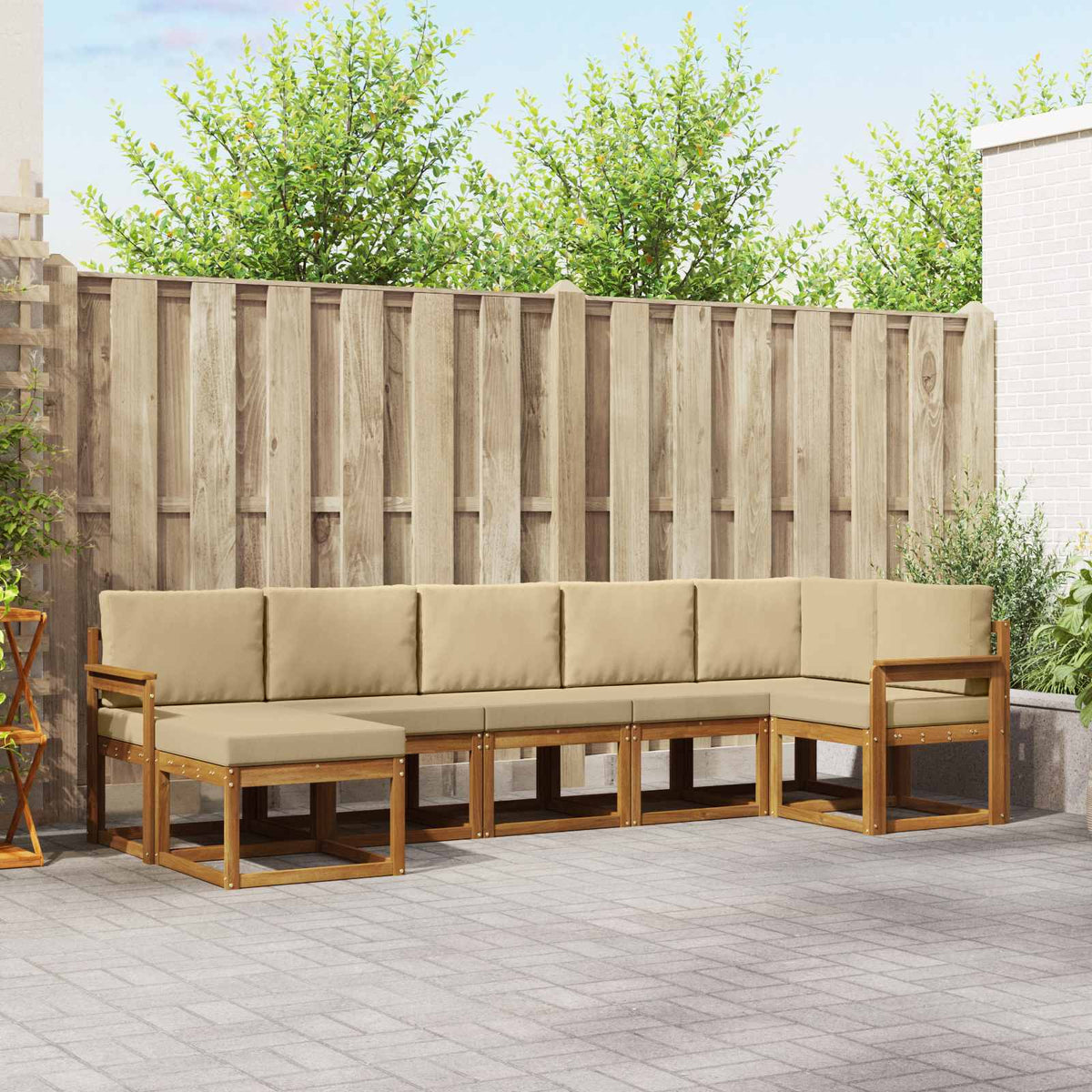 vidaXL Bankstel met kussen 7 pcs Natuurlijk en Crème