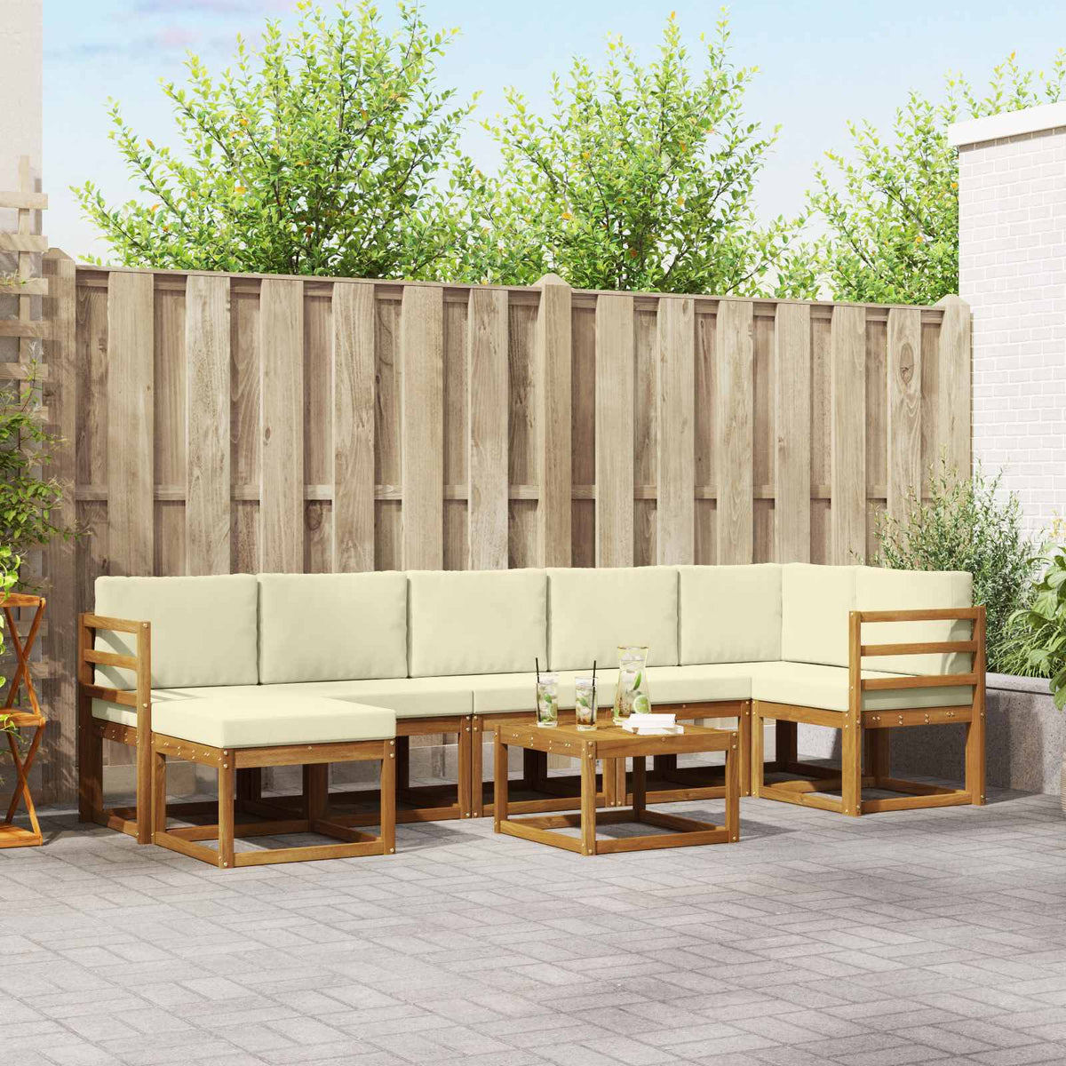 vidaXL Bankstel met kussen 8 pcs Natuurlijk en Crème