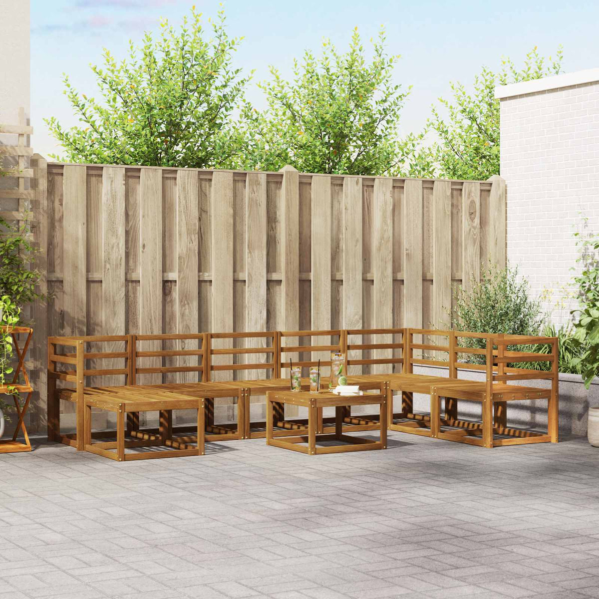 vidaXL Bankstel met kussen 9 pcs Natuurlijk en Crème