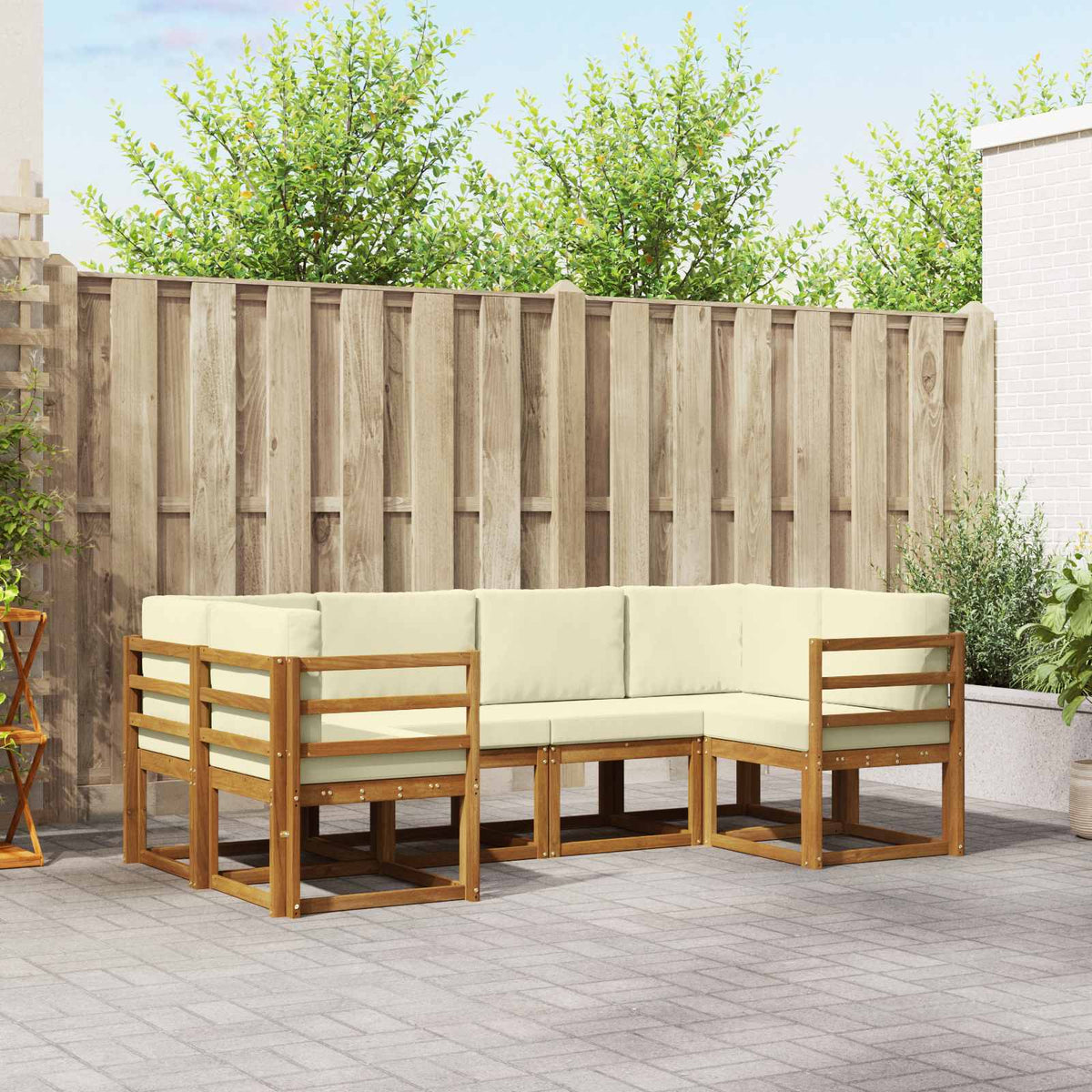 vidaXL Bankstel met kussen 6 pcs Natuurlijk en Crème