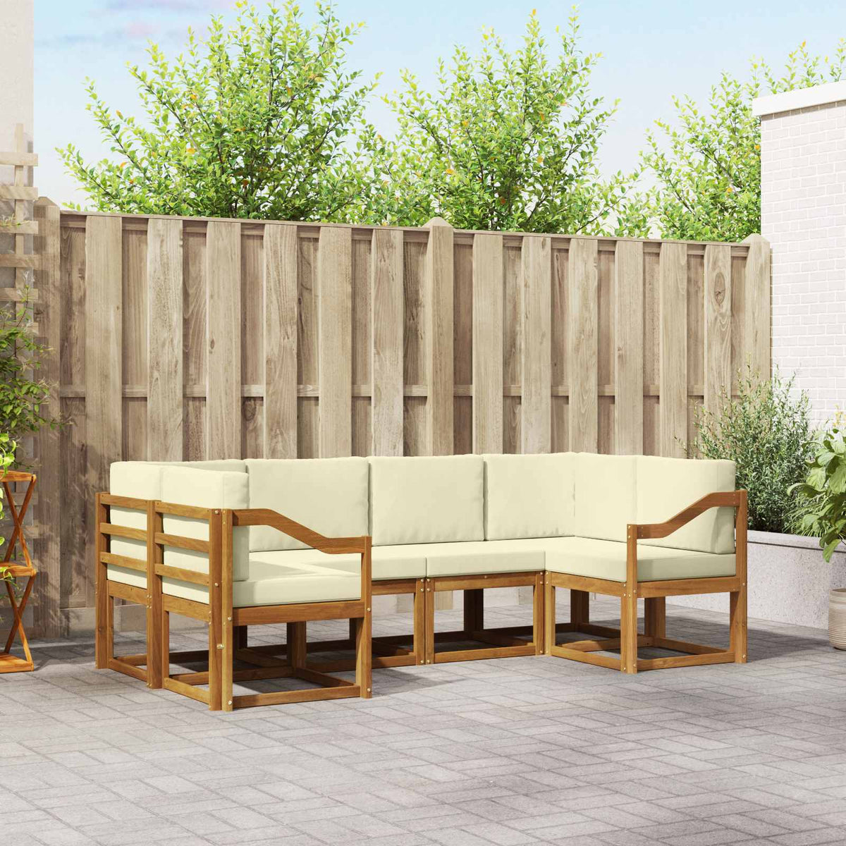 vidaXL Bankstel met kussen 6 pcs Natuurlijk en Crème