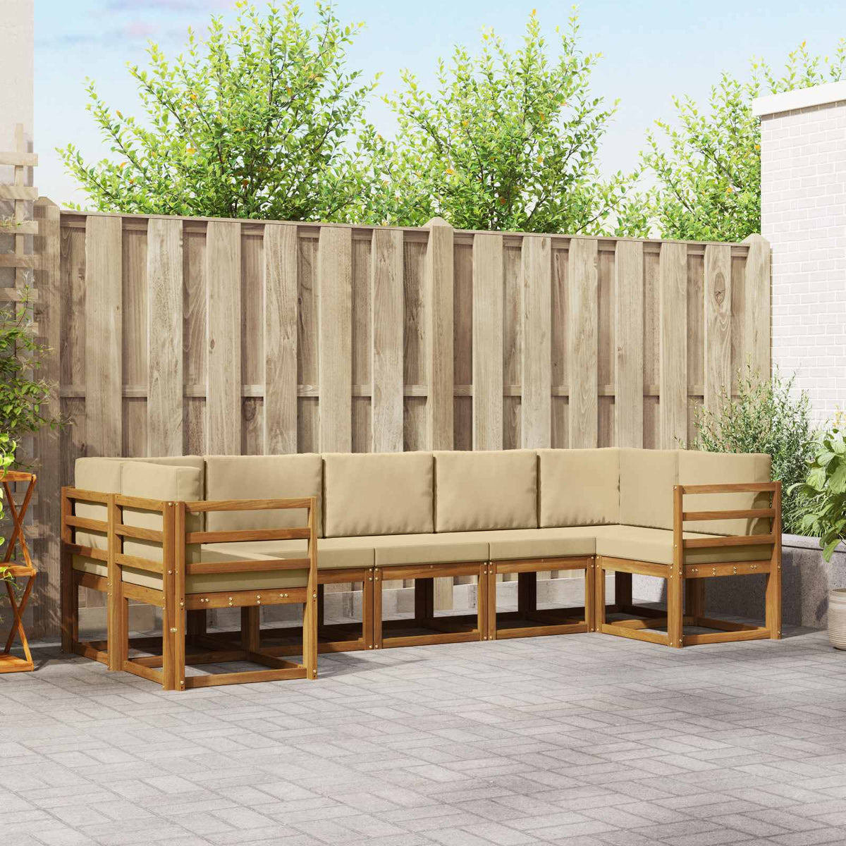 vidaXL Bankstel met kussen 7 pcs Natuurlijk en Crème