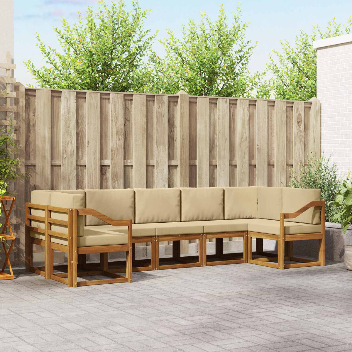 vidaXL Bankstel met kussen 7 pcs Natuurlijk en Crème