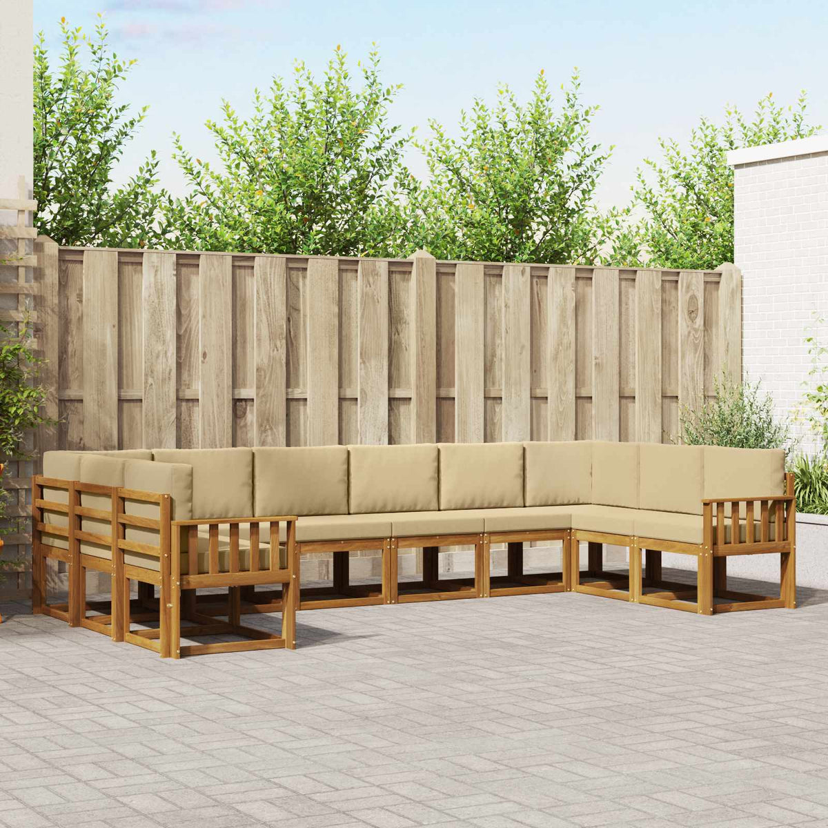 vidaXL Bankstel met kussen 10 pcs Natuurlijk en Crème